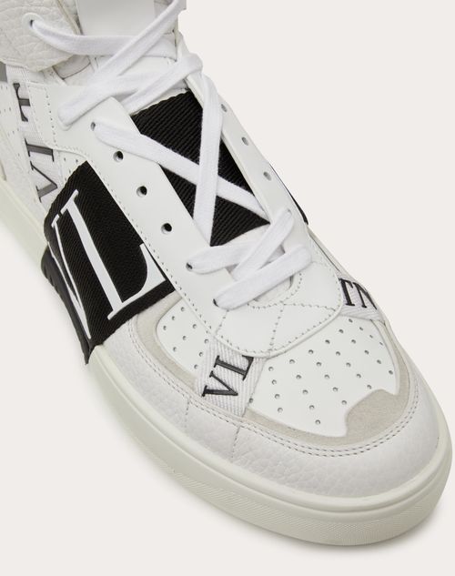 Mid-top Calfskin Vl7n Sneaker With Bands for Man in White/ Black