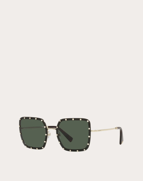 Valentino - Squared Metal Frame With Crystal Studs - Gold/green - Woman - Eyewear
