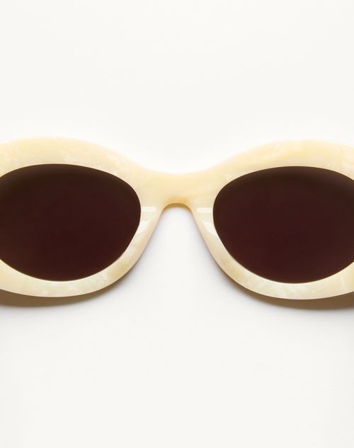 Valentino - Oval Acetate Eyewear - Ivory/brown - Woman - Eyewear