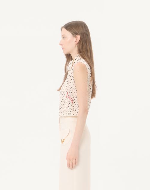 Valentino - Plus De Pois Crepe De Chine Bubble Top - Vanilla/multicolor - Woman - Shirts And Tops