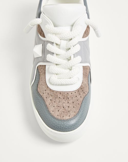 Valentino Garavani - One Stud Xl Low-top Sneaker In Nappa And Crust Leather - White/stone/moon Taupe - Man - Man Shoes Private Promotions