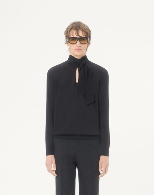 Valentino - Maglia Valentino In Lana Con Collo A Sciarpa E Ricamo Vlogo - Nero - Uomo - Maglieria