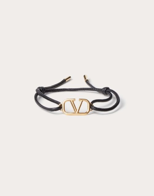 Valentino Garavani - Valentino Garavani Vlogo Signature Leather Bracelet - Black - Man - Jewelry