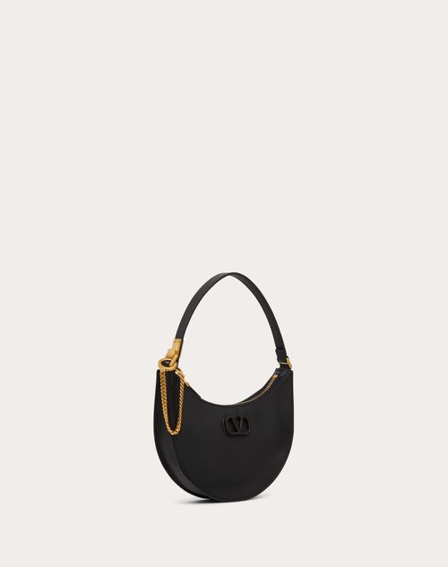 Mini Vlogo Signature Grainy Calfskin Hobo Bag for Woman in Black 