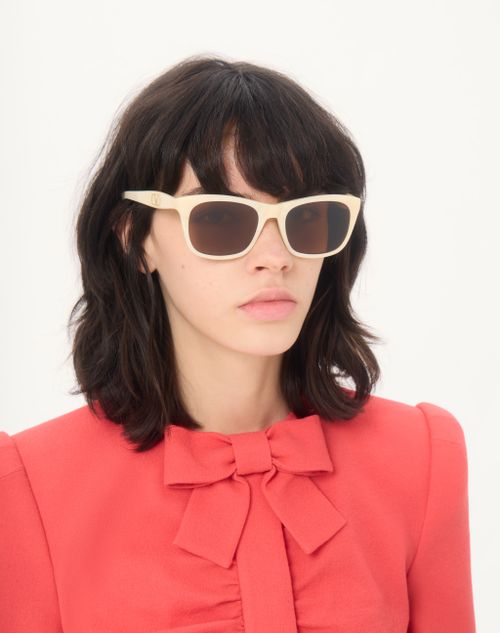Valentino - Rectangular Acetate Eyewear - Ivory/brown - Unisex - Eyewear