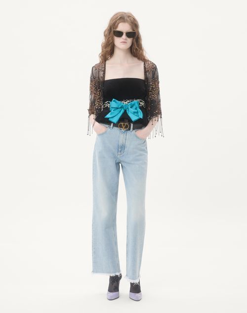 Valentino - エンブロイダリー ベルベット トップ - ブラック - ウィメンズ - シャツ＆トップス