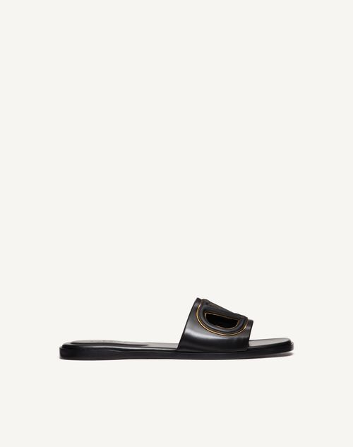 Valentino Garavani - Vlogo Cut-out Calfskin Slide Sandal - Black/antique Brass - Woman - Slides And Thongs