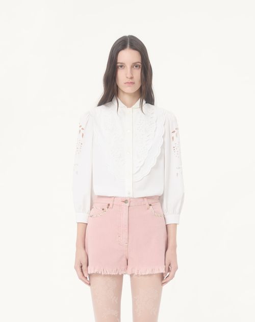 Valentino - Camicia In Popeline Ricamata - Bianco - Donna - Camicie E Top