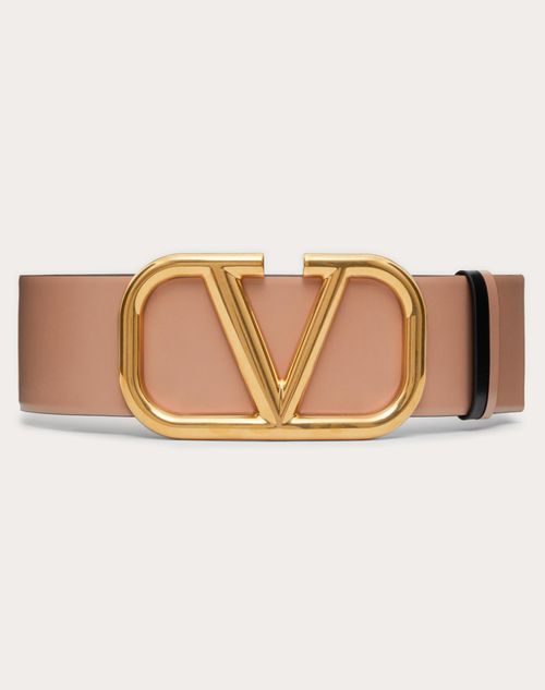 Valentino Garavani - Reversible Vlogo Signature Belt In Glossy Calfskin 70 Mm - Smokey Beige/black - Woman - Belts