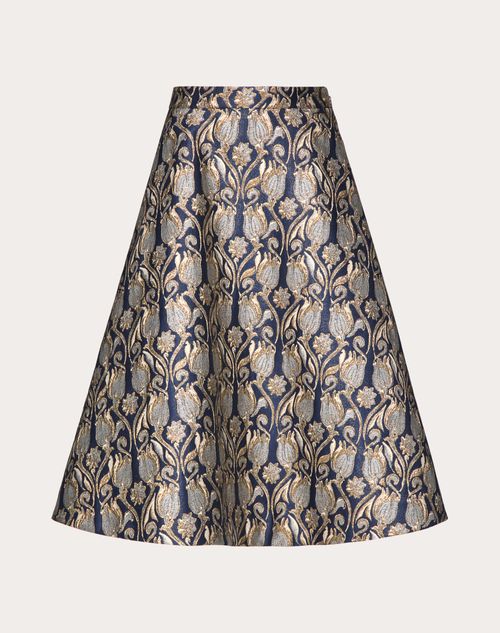 Valentino - Metamorphos Tulips Brocade Midi Skirt - Gold/blue - Woman - Skirts
