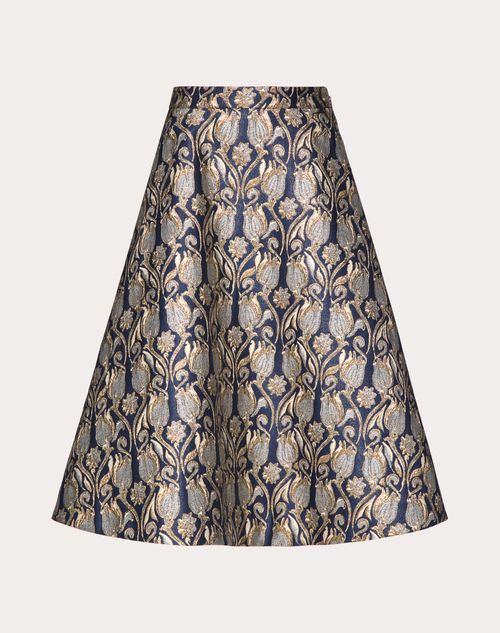 Valentino - Falda Midi De Metamorphos Tulips Brocade - Dorado/azul - Mujer - Faldas