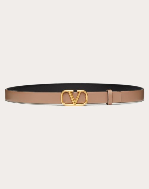 Valentino Garavani - Reversible Vlogo Signature Belt In Glossy Calfskin 20 Mm - Smokey Beige/black - Woman - Belts
