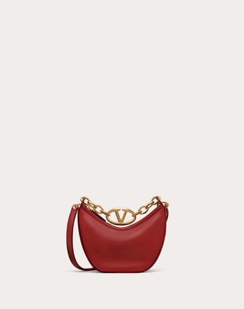 Valentino Garavani - Mini Vlogo Moon Hobo Bag Aus Nappaleder Und Mit Kette - Rosso V. - Frau - Shelf - W Bags - Vlogo Moon