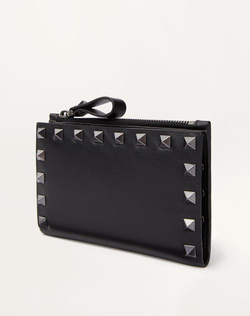 Rockstud Calfskin Cardholder With Zip for Woman in Black Rockstud Calfskin Cardholder With Zip for Woman in Black