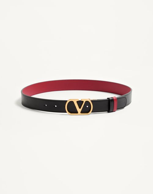 Valentino Garavani - Vlogo Signature Reversible Shiny Calfskin Belt - 30mm / 1.2 In. - Black/red - Woman - Belts - Accessories