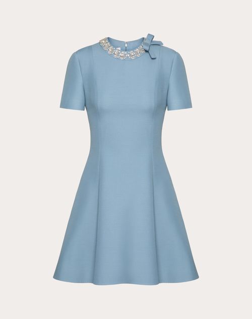 Valentino - Embroidered Crepe Couture Short Dress - Azure/rhinestone - Woman - Dresses