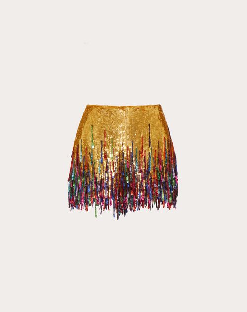 Valentino - Shorts De Organza Bordada - Dorado/multicolor - Mujer - Pantalones Largos Y Cortos