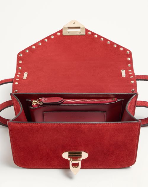 Valentino Garavani - Valentino Garavani Rockstud Small Shoulder Bag In Suede - Red - Woman - Shoulder Bags