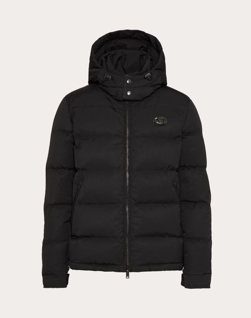 Valentino - Nylon Hooded Down Jacket With Leather Patch And Vlogo Signature - Black - Man - Outerwear