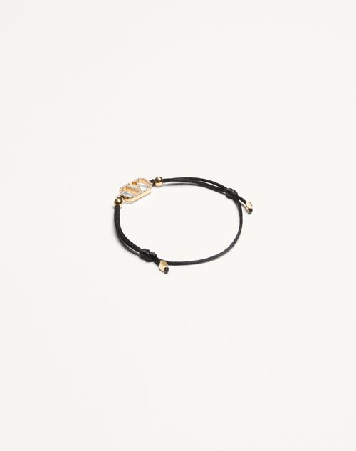 Valentino Garavani - Valentino Garavani Vlogo Signature Bracelet In Cotton And Swarovski® Crystals - Black - Woman - Jewellery