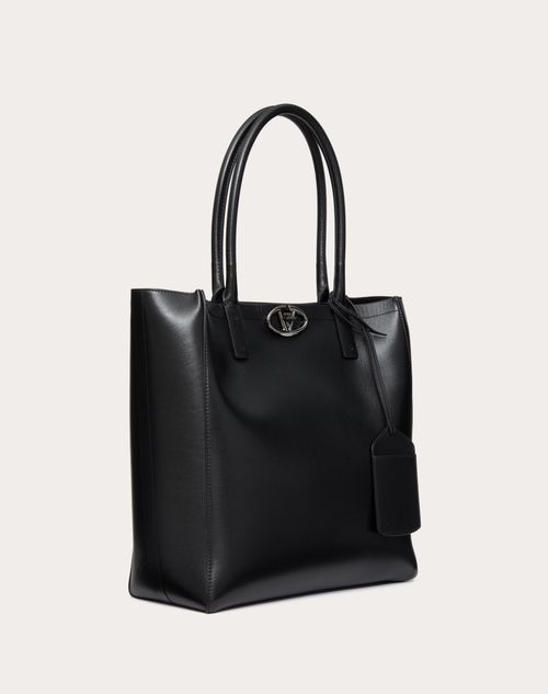 Valentino Garavani - Medium Vlogo Locker Leather Shopping Bag - Black - Man - Bags