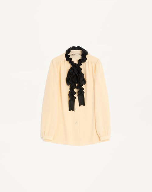 Valentino - Crepe De Chine Shirt - Birch/black - Woman - Shirts And Tops