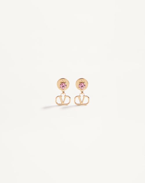 Valentino Garavani - Vlogo Signature Earrings In Metal And Swarovski® Crystals - Gold/pink - Woman - Accessories