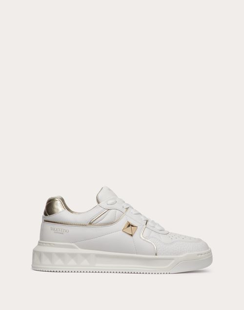 One Stud Low-top Calfskin Sneaker for Woman in White Valentino US