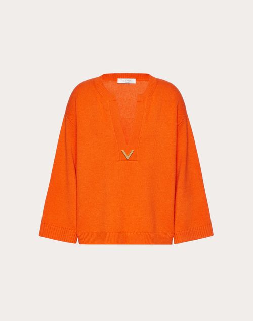 Valentino - V Gold Cashmere Sweater - Orange - Woman - Knitwear