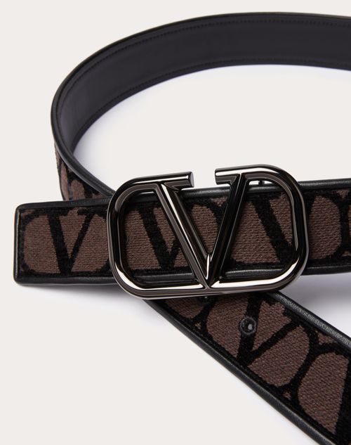 Valentino Garavani - Toile Iconographe Belt With Leather Detailing - Fondantblack - Man - Belts