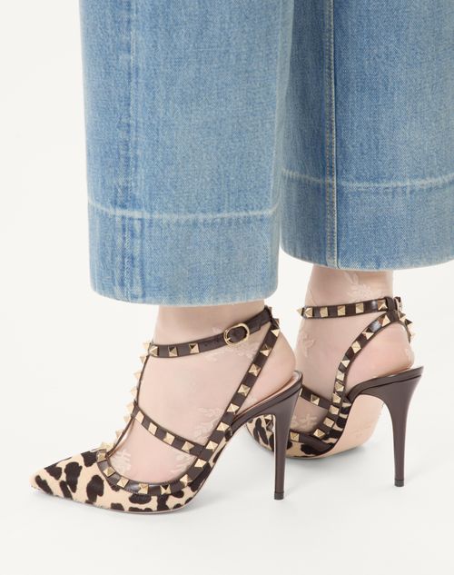 Valentino Garavani - Rockstud Pumps With Straps In Pony-effect Calfskin 100mm - Natural/brown - Woman - Rockstud Pumps - Shoes