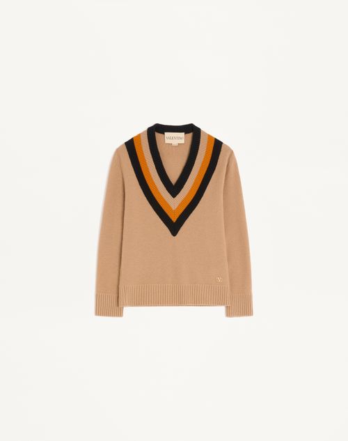 Valentino - Wool Jumper - Camel/black - Woman - Knitwear