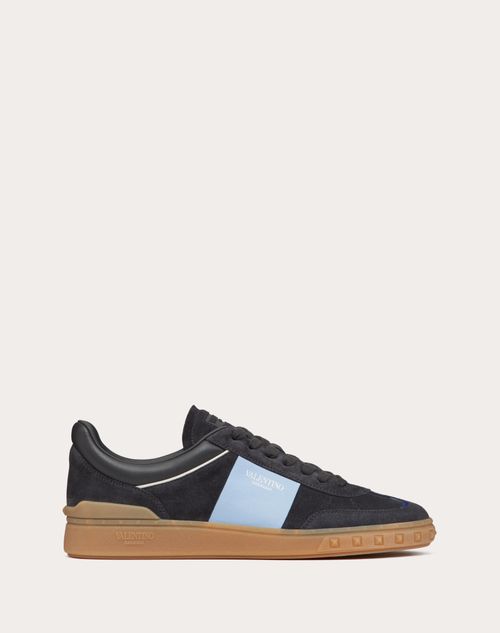 Valentino Garavani - Upvillage Low Top Sneaker In Split Leather And Calfskin Nappa Leather - Grey/sapphire - Man - Shoes