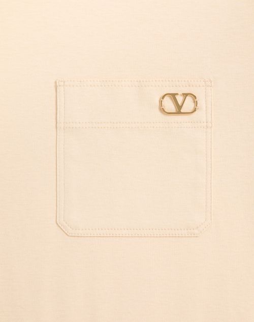 Valentino - Valentino T-shirt In Mercerised Cotton With Vlogo On The Chest - Cream - Man - Tshirts And Sweatshirts