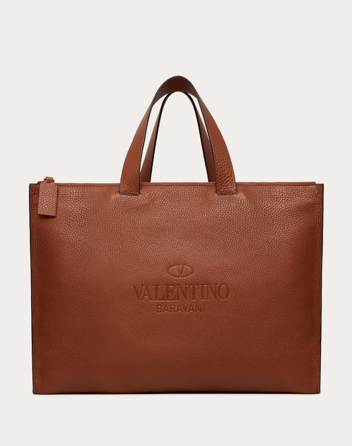 Valentino Garavani - Valentino Garavani Identity Leather Tote Bag - Saddle Brown - Man - Man Bags & Accessories Sale