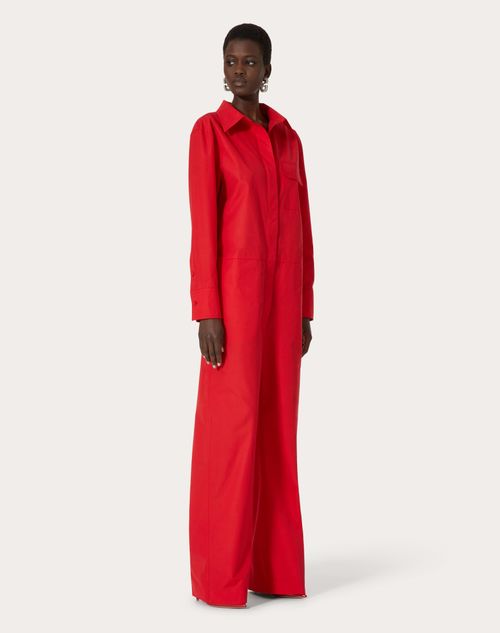Valentino - Compact Popeline Jumpsuit - Red - Woman - Jumpsuits