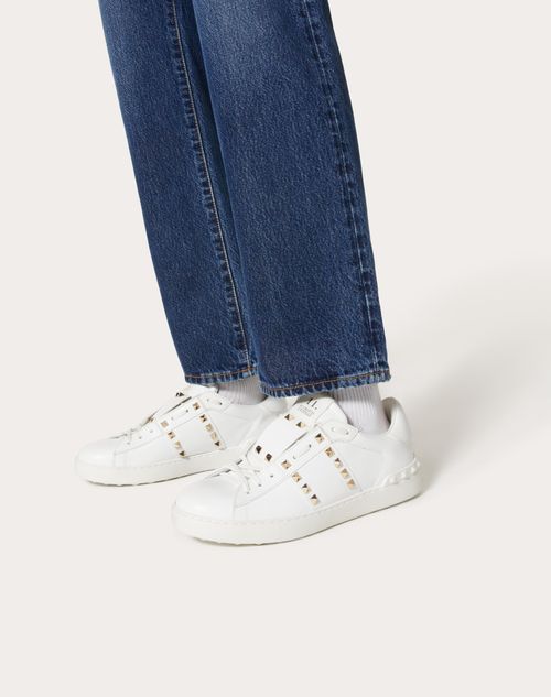 Calfskin Rockstud Untitled Sneaker for Man in White Valentino US