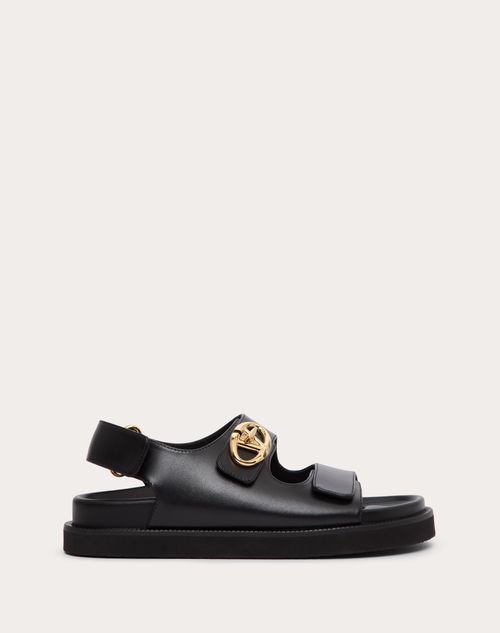 Valentino Garavani - Vlogo Locker Calfskin Sandal - Black - Woman - Slides And Thongs