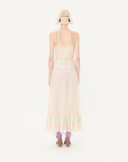 Valentino - Sangallo Midi Dress With Fleur A Jours Fiori - Azure/yellow - Woman - Dresses