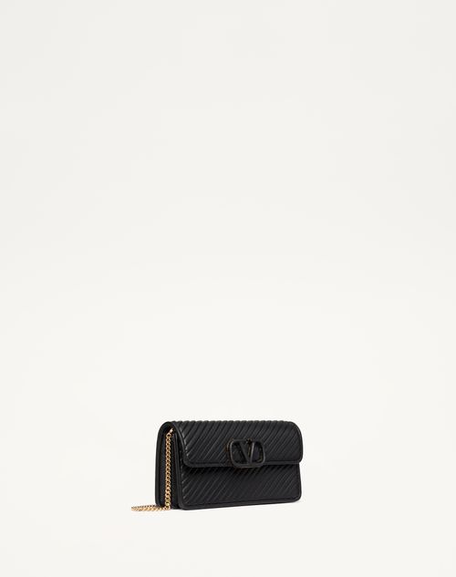 【VALENTINO GARAVANI】Black bi-fold Vlogo wallet with clip Valentino Garavani VLogo Signature Leather wallet-on-chain