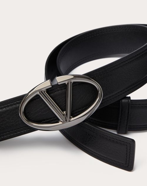 Valentino Garavani - The Bold Edition Vlogo Grainy Calfskin Belt 35 Mm - Black - Man - Belts - M Accessories