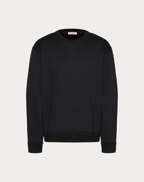 Valentino - Cotton Crewneck Sweatshirt With Black Untitled Studs - Black - Man - T-shirts And Sweatshirts