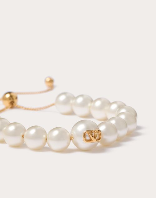 Valentino Garavani - Bracelet Vlogo Signature En Métal Et Perles En Résine - Or - Femme - Accessoires