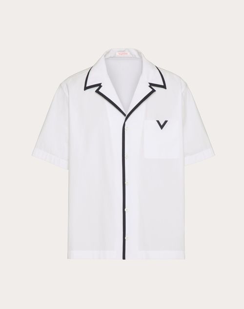 Valentino - Bowling-hemd Aus Baumwollpopeline Mit Gummiertem V-detail - Weiß - Mann - Hemden
