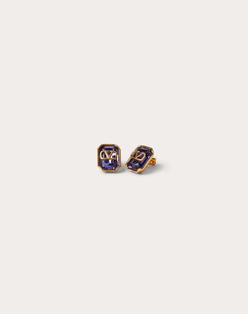 Valentino Garavani - Vlogo Signature Metal And Crystal Earrings - Gold/purple - Woman - Earrings