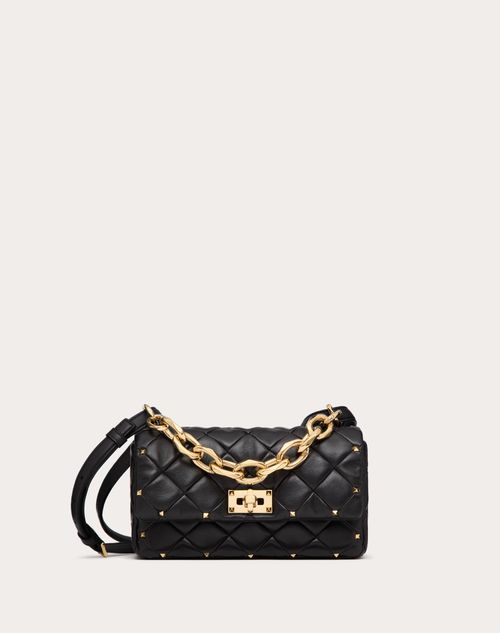 Valentino Garavani - Valentino Garavani Rockstud Spike Bag In Nappa Patchwork - Black - Woman - Shoulder Bags