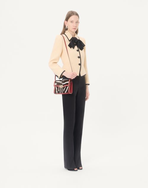 Valentino Garavani - Valentino Garavani Rockstud Small Shoulder Bag In Pony-effect Calfskin - White/marrone/red - Woman - Shoulder Bags