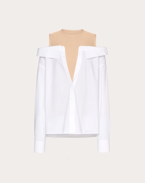 Valentino - Camisa De Popelina De Sastrería - Blanco/sand - Mujer - Camisas Y Tops