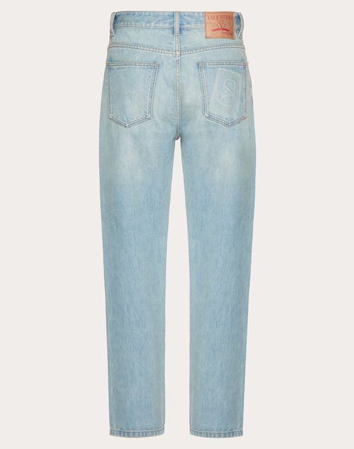 Valentino - Denim Trousers With Embossed Vlogo Signature - Denim - Man - Denim