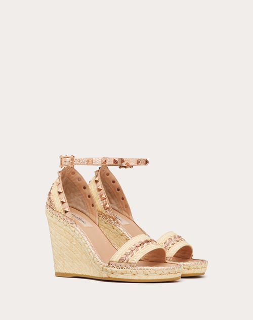 Rockstud Double Raffia Wedge Sandal With Tone on tone Studs 105mm